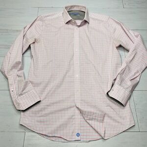 Twillory Performance Dress Shirt Mens 16.5 36/37 Red Blue Check Trim Fit Coolmax